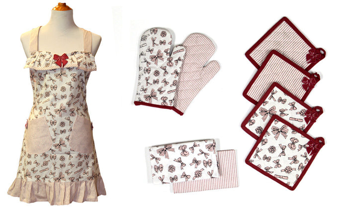 9 Piece 100% Cotton Apron Set Bow