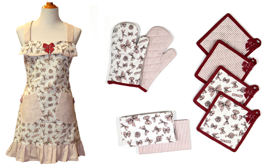 9 Piece 100% Cotton Apron Set Bow
