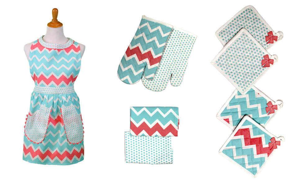 9 Piece 100% Cotton Apron Set Chevron