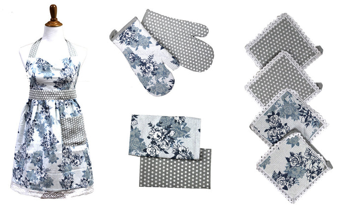 9 Piece 100% Cotton Apron Set Vintage Floral