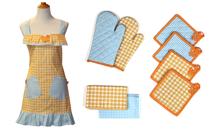 9 Piece 100% Cotton Apron Set Gingham