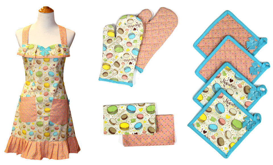 9 Piece 100% Cotton Apron Set Macaroon