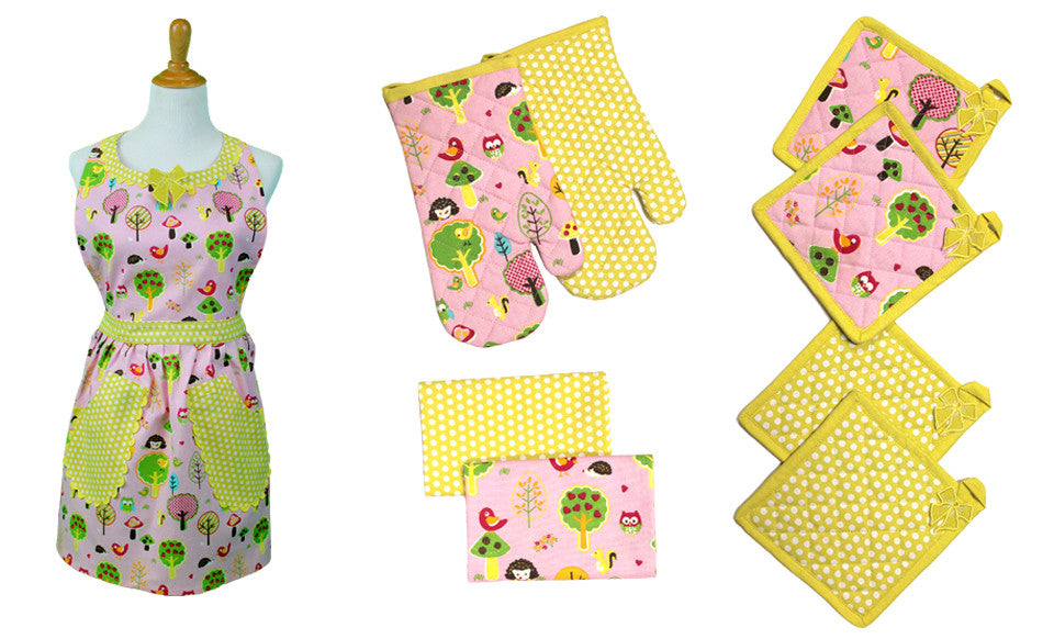 9 Piece 100% Cotton Apron Set Owl