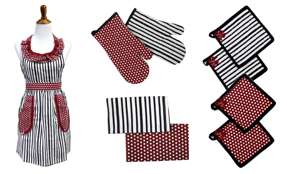 9 Piece 100% Cotton Apron Set Polka Dot