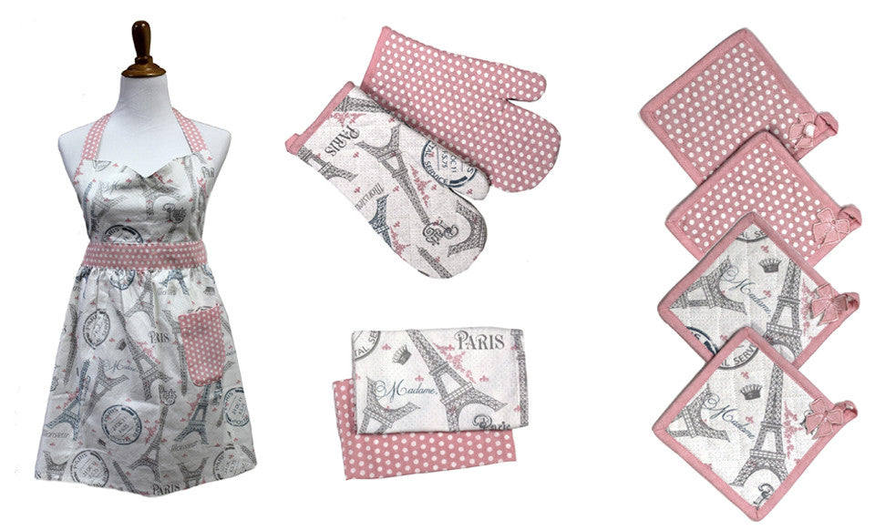 9 Piece 100% Cotton Apron Set Paris