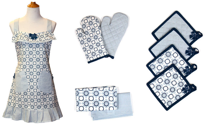 9 Piece 100% Cotton Apron Set Retro
