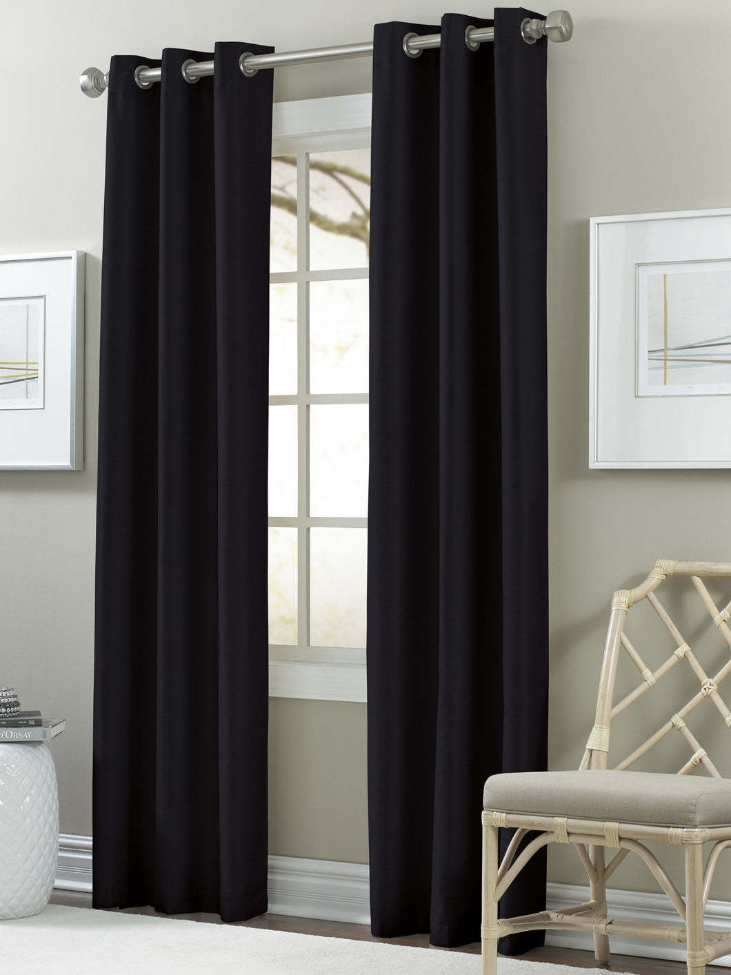 2 Pack Textured Black out Curtain Jet Black