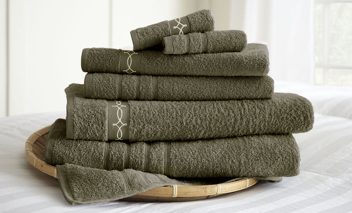 6 piece embroidered egyptian cotton towel set - Accordion Ribbon - Mocha