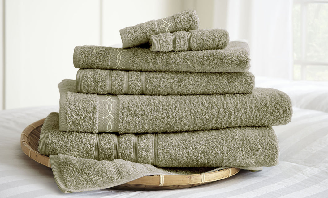 6 piece embroidered egyptian cotton towel set - Accordion Ribbon - Taupe