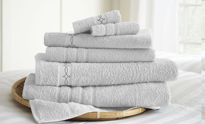 6 piece embroidered egyptian cotton towel set - Accordion Ribbon - White