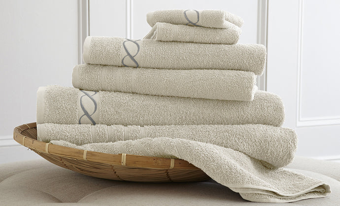 100% egyptian cotton 6 piece embroidered towel set Ivory