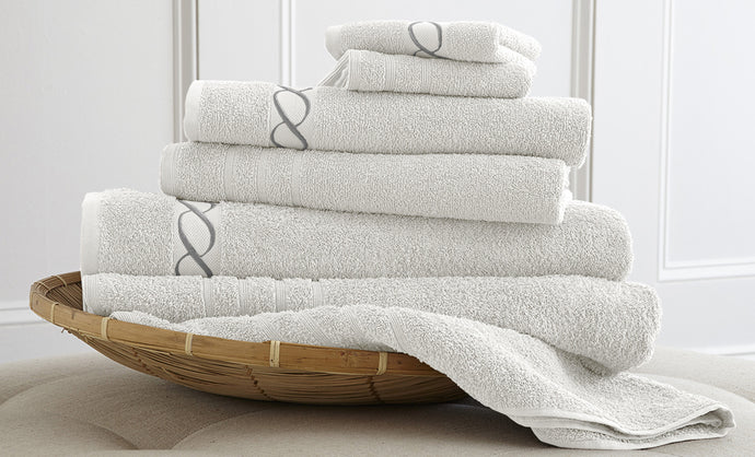 100% egyptian cotton 6 piece embroidered towel set White