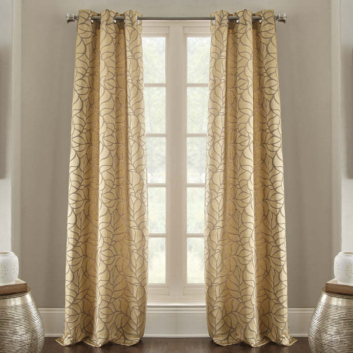 2 Pack Jacquard curtain Set - Pencil leaf Taupe