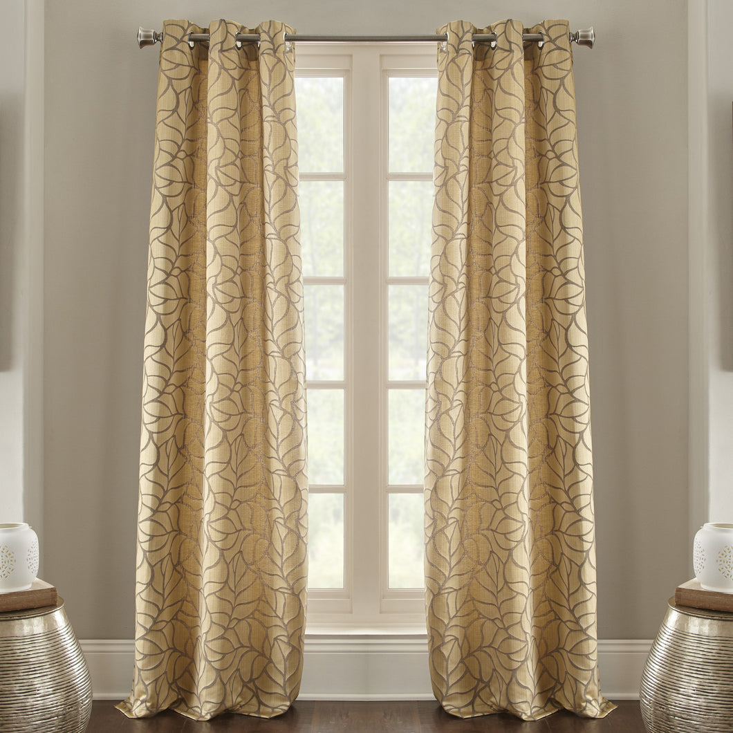 2 Pack Jacquard curtain Set - Pencil leaf Taupe