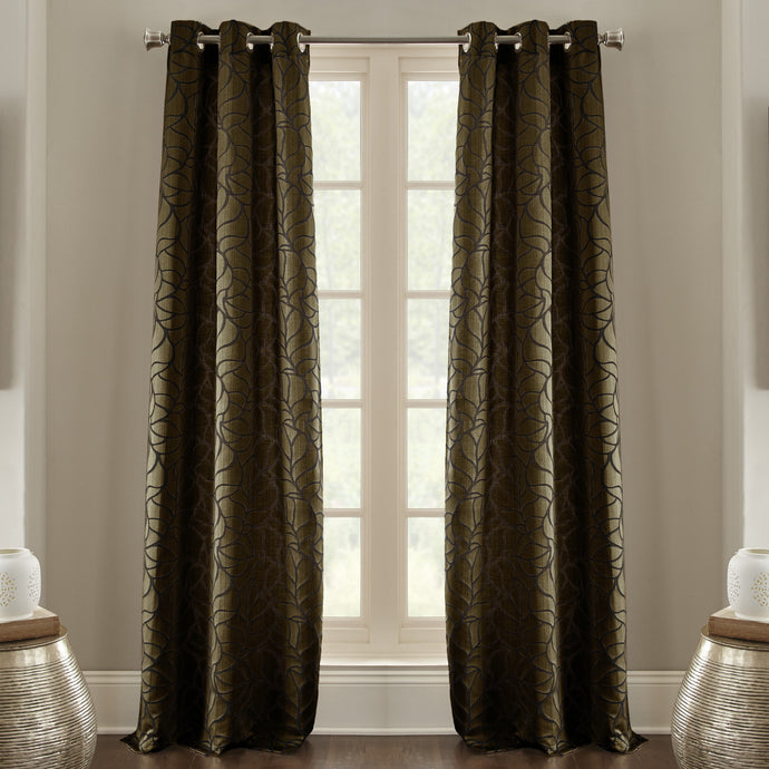 2 Pack Jacquard curtain Set - Pencil leaf Brown