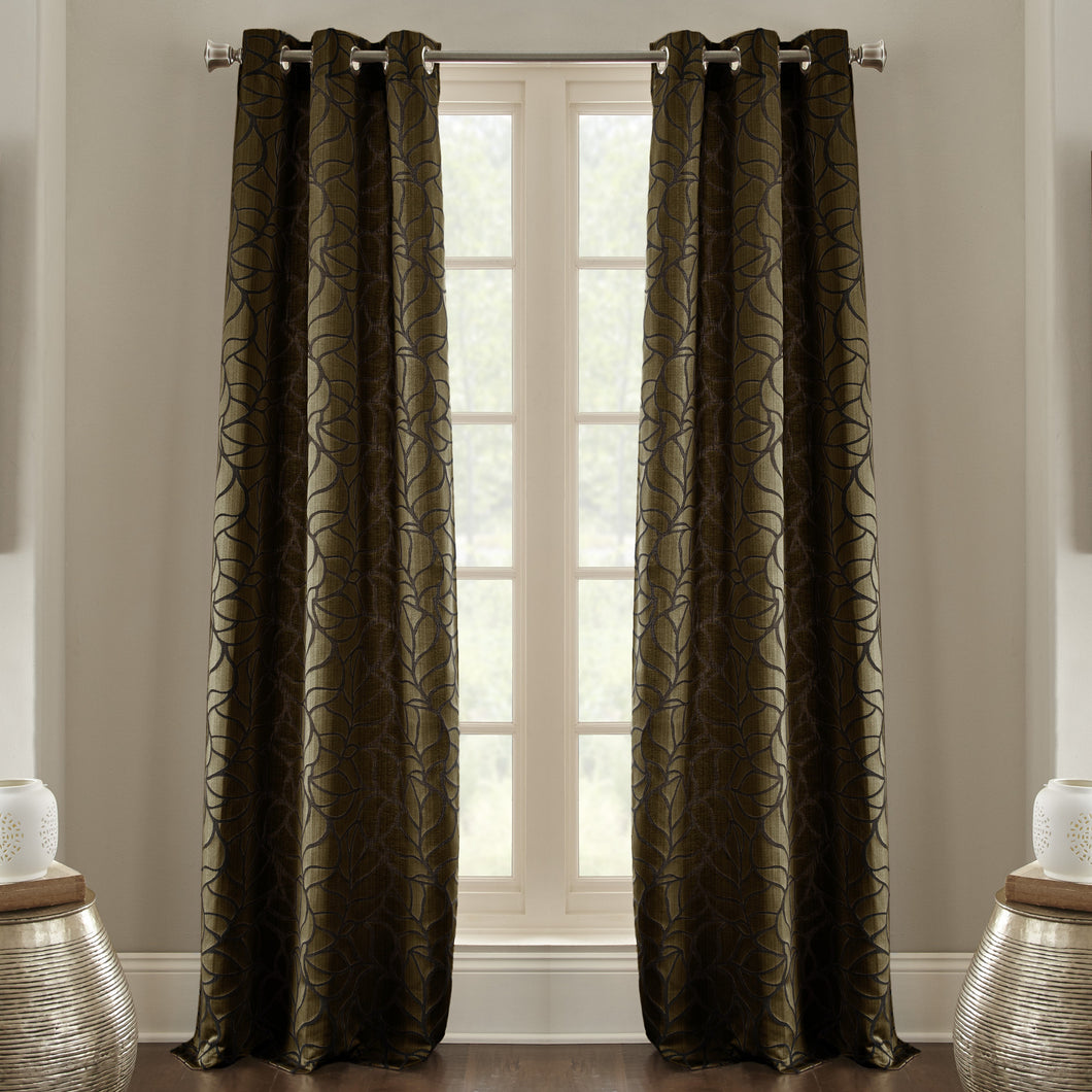 2 Pack Jacquard curtain Set - Pencil leaf Brown