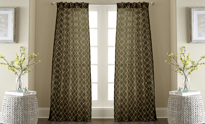 2 Pack Jacquard curtain Set - Chocolate