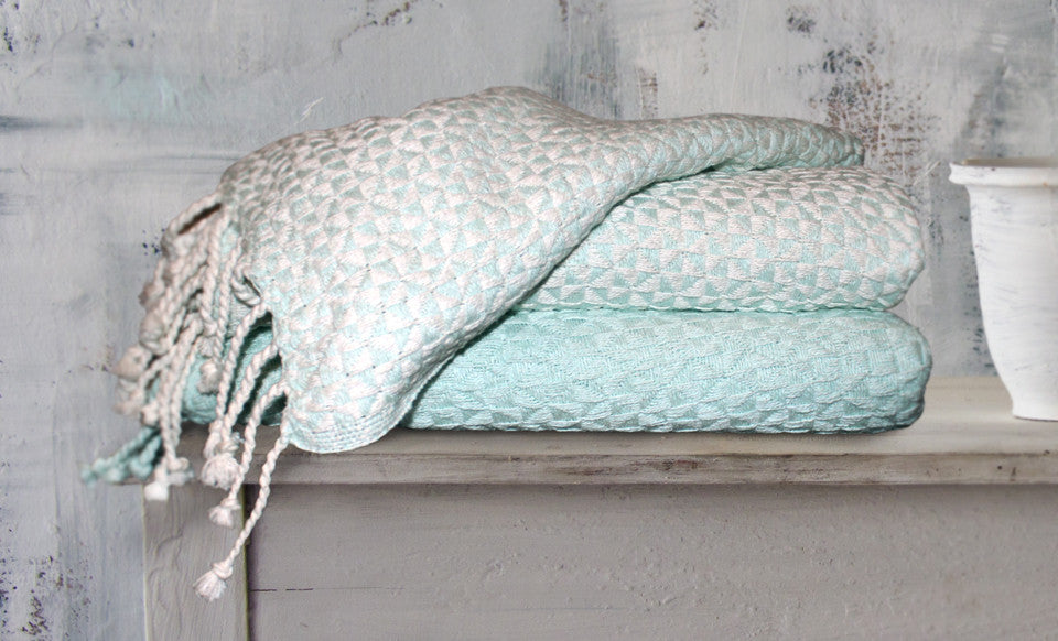 2 Pack 100% Cotton throws - Picasso- Ivory/Sky Blue