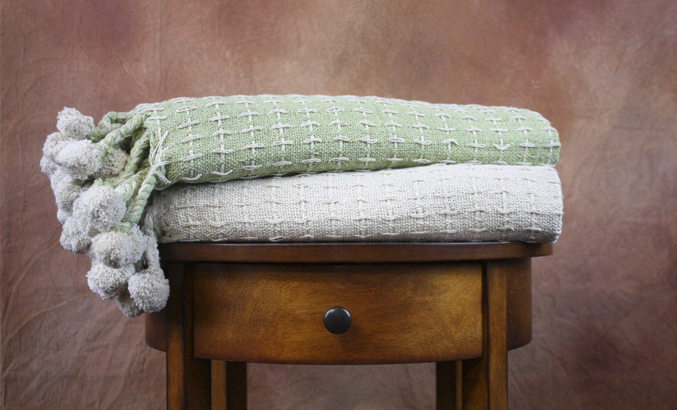 2 Pack 100% Cotton throws - Cross-Stitch- Ivory/Lime