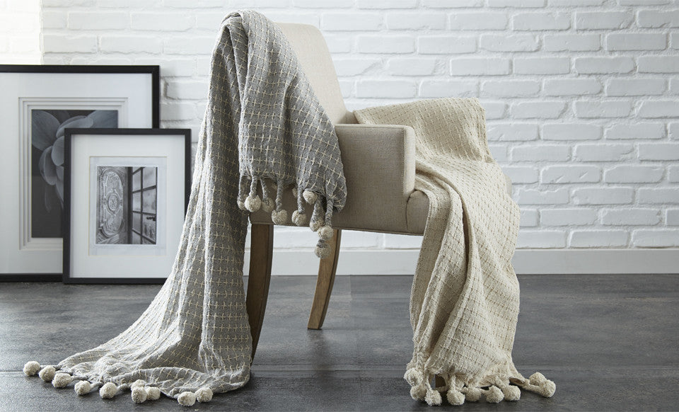 2 Pack 100% Cotton throws - Cross-Stitch- Ivory/Silver