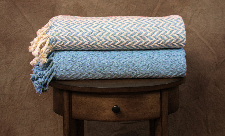 2 Pack 100% Cotton throws - Monacco- Ivory/Denim