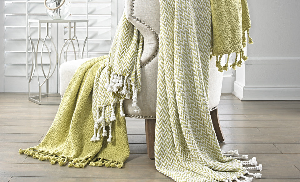 2 Pack 100% Cotton throws - Monacco- Ivory/Jade