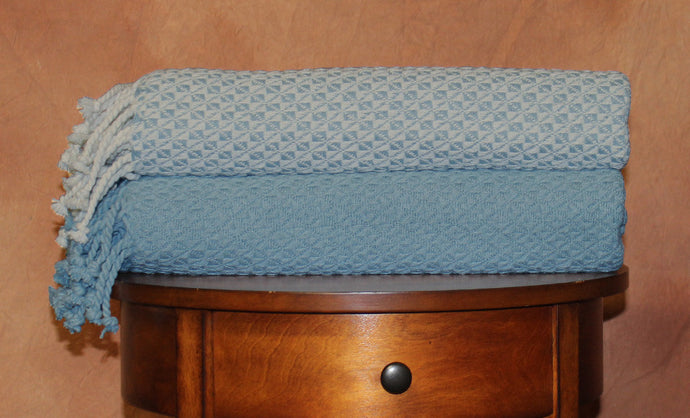 2 Pack 100% Cotton throws - Mosaic- Ivory/Denim