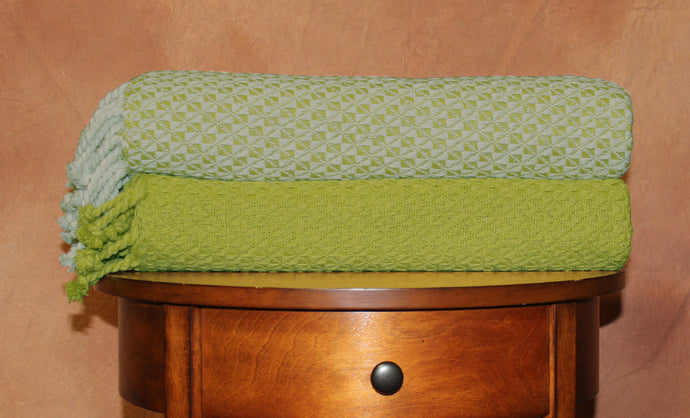 2 Pack 100% Cotton throws - Mosaic- Ivory/Jade