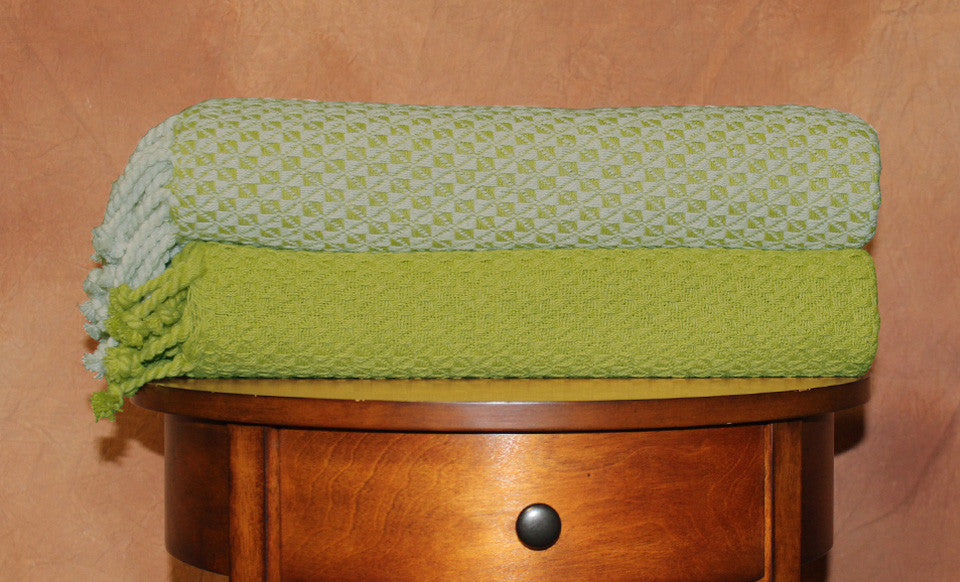 2 Pack 100% Cotton throws - Mosaic- Ivory/Jade