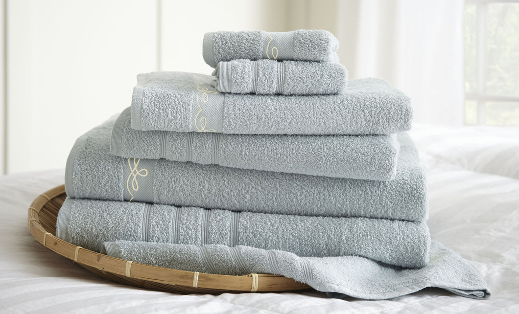 6 piece embroidered egyptian cotton towel set - Vintage Ribbon - Ice Blue