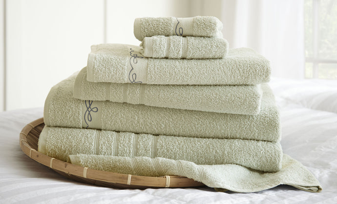 6 piece embroidered egyptian cotton towel set - Vintage Ribbon - Ivory