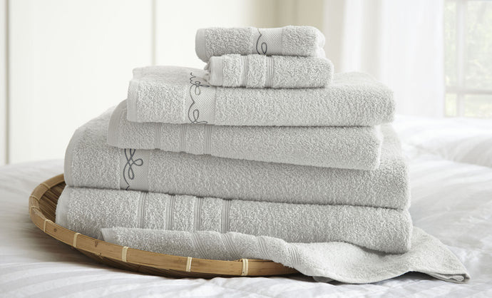 6 piece embroidered egyptian cotton towel set - Vintage Ribbon - White