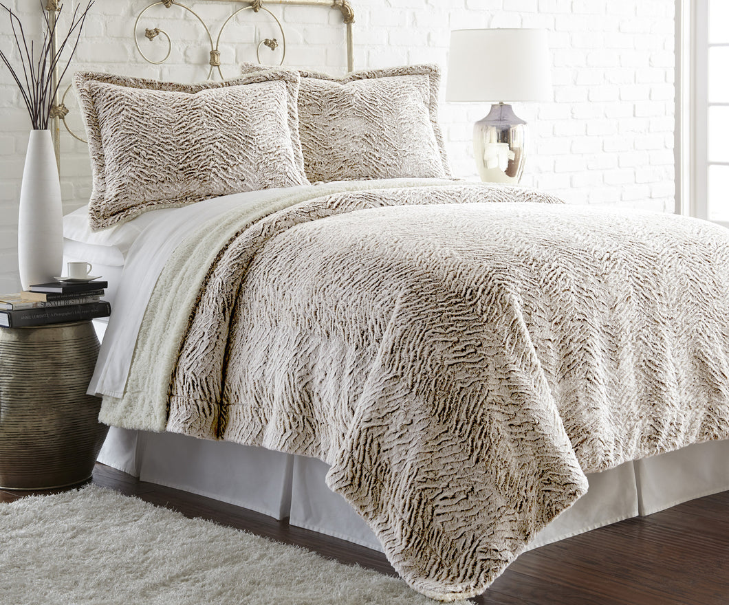 Faux fur/Sherpa 3 Piece Comforter Set Chocolate Full/Queen