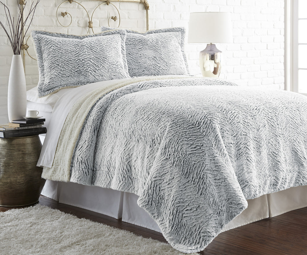 Faux fur/Sherpa 2 Piece Comforter Set Gray Twin/Twin XL