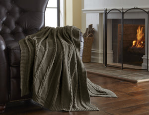 100% Cotton Oversized Cable Classic sweater knit throw Taupe