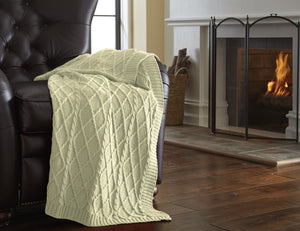 100% Cotton Oversized Cable Diamond knit throws Antique White