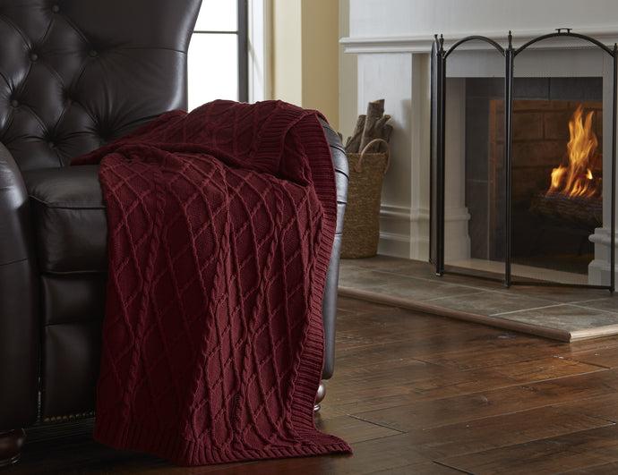 100% Cotton Oversized Cable Diamond knit throws Red