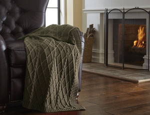 100% Cotton Oversized Cable Diamond knit throws Taupe