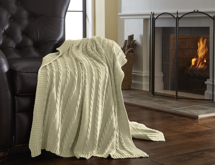 100% Cotton Oversized Sweater knit throws Antique White