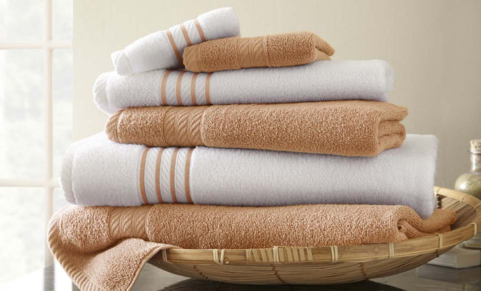 6 Piece Quick Dry Stripe Towel Set Apricot