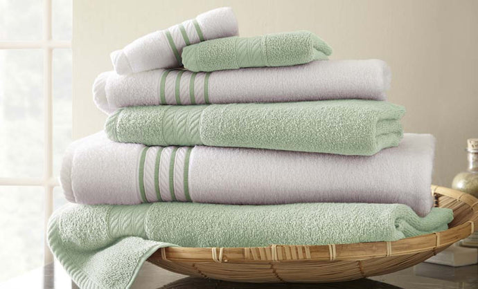6 Piece Quick Dry Stripe Towel Set Soft Jade