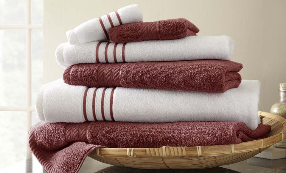 6 Piece Quick Dry Stripe Towel Set Marsala