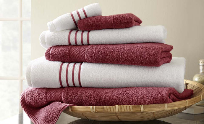 6 Piece Quick Dry Stripe Towel Set Rose