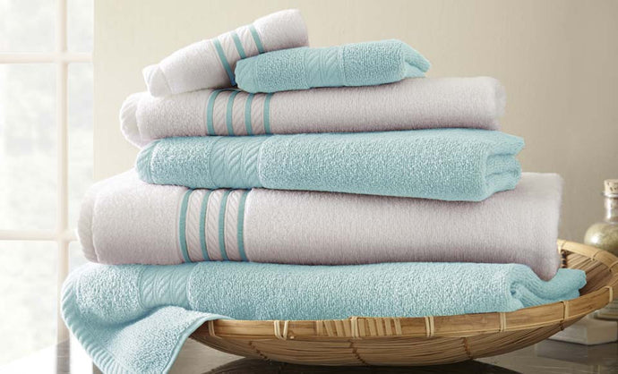 6 Piece Quick Dry Stripe Towel Set Soft Blue