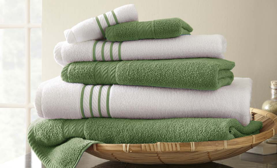 6 Piece Quick Dry Stripe Towel Set Sage