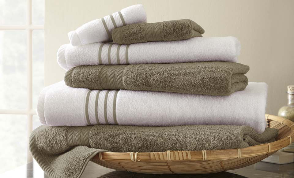 6 Piece Quick Dry Stripe Towel Set Taupe