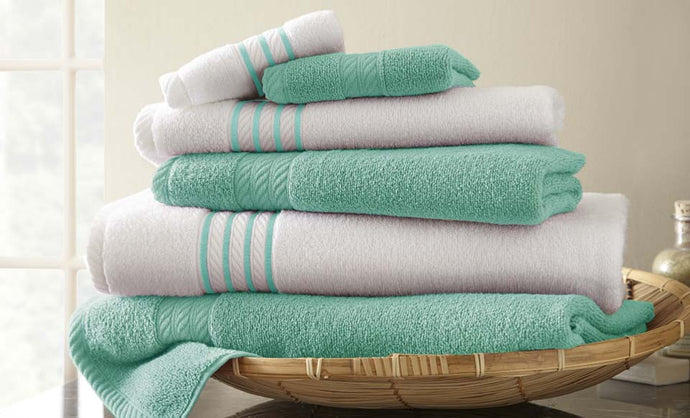 6 Piece Quick Dry Stripe Towel Set Turquoise