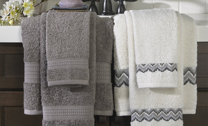 600 GSM 100% egyptian cotton 6 piece towel set with Chevron border Gray