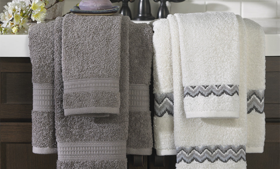 600 GSM 100% egyptian cotton 6 piece towel set with Chevron border Gray