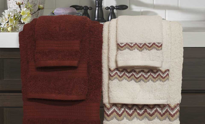 600 GSM 100% egyptian cotton 6 piece towel set with Chevron border Marsala